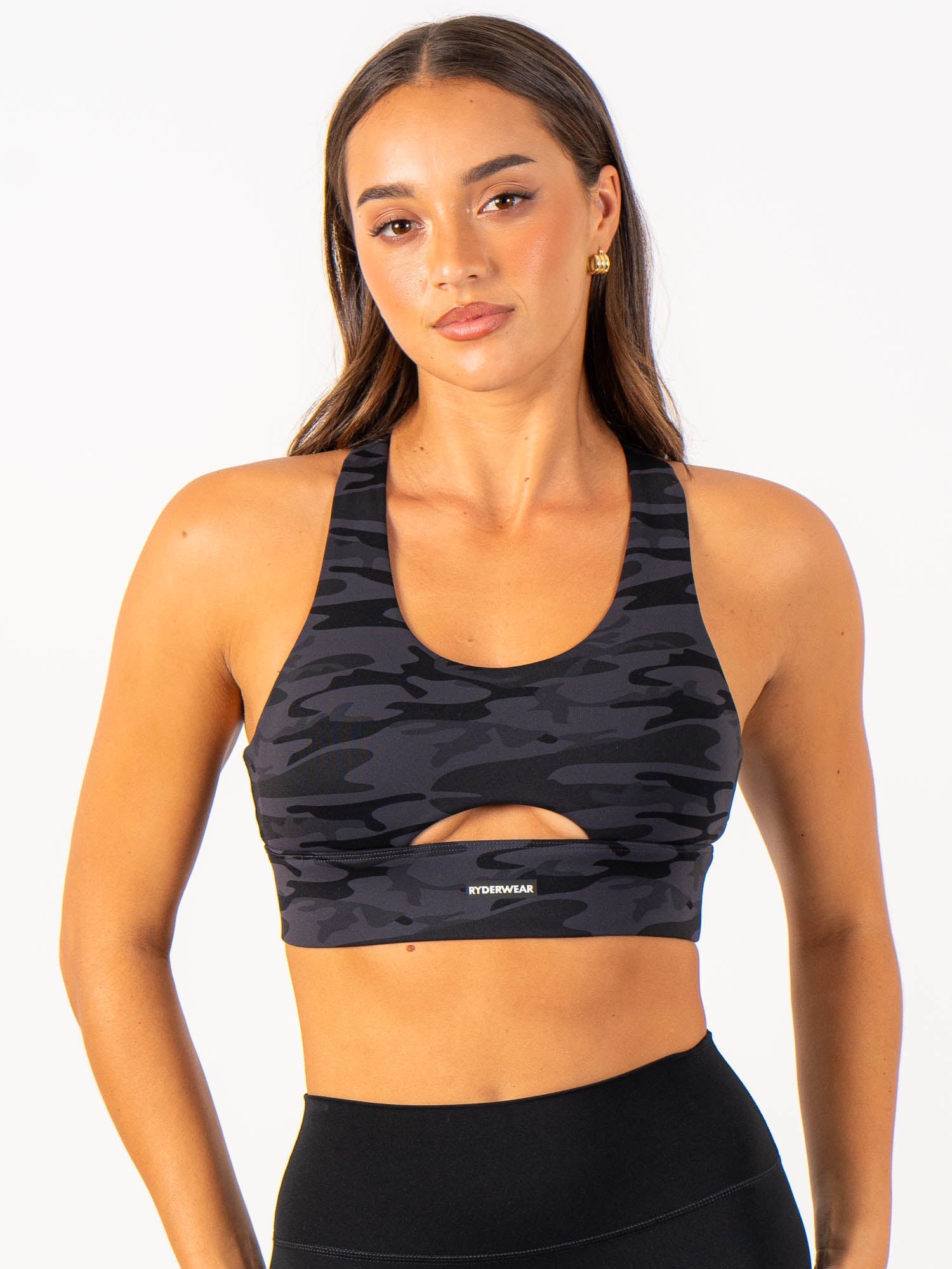 Base Racer Back Sports Bra - Black Camo