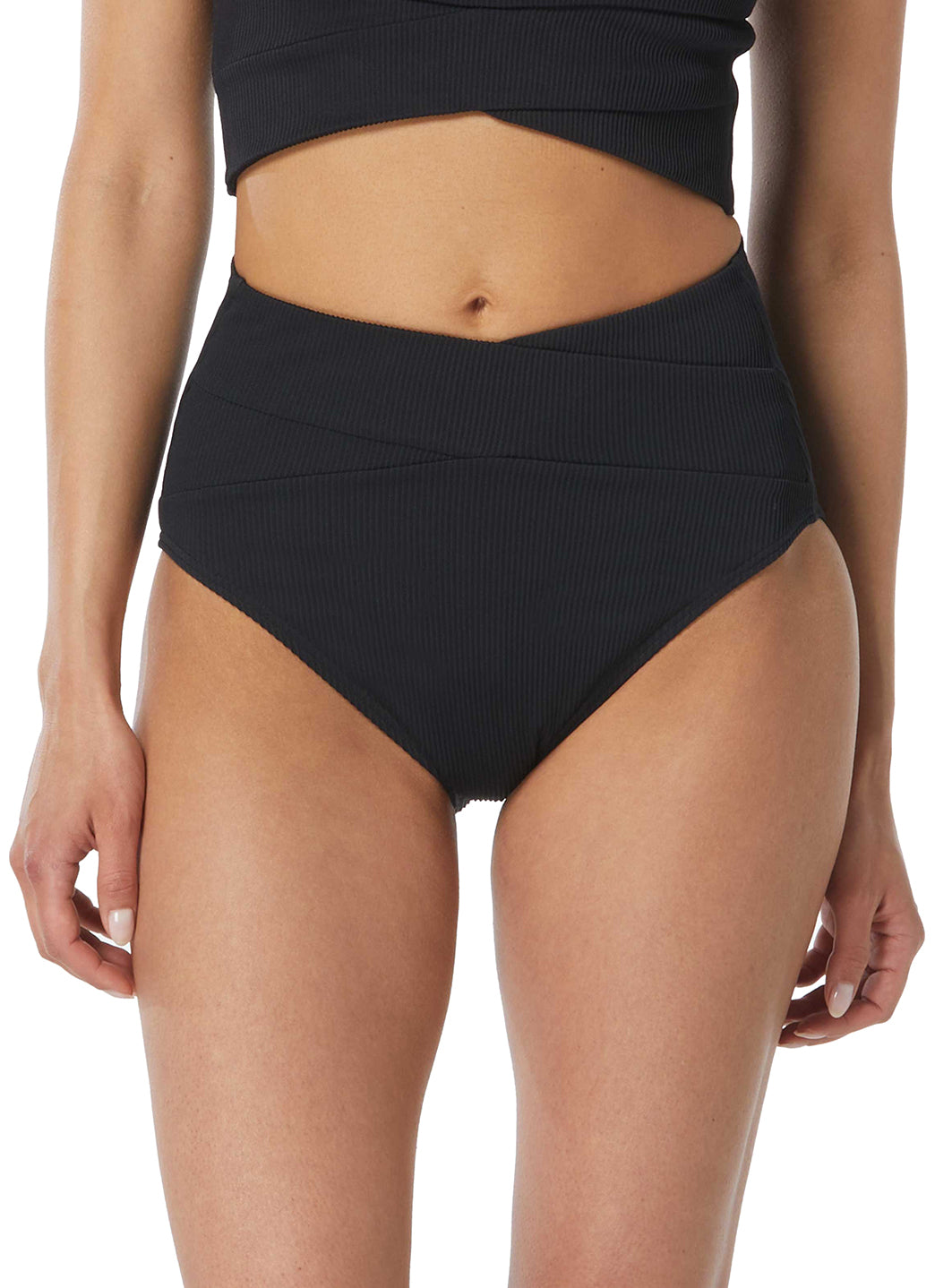 Beach House Sport Women's Solid Rib Nettie High Waist Crossover Bikini Bottom