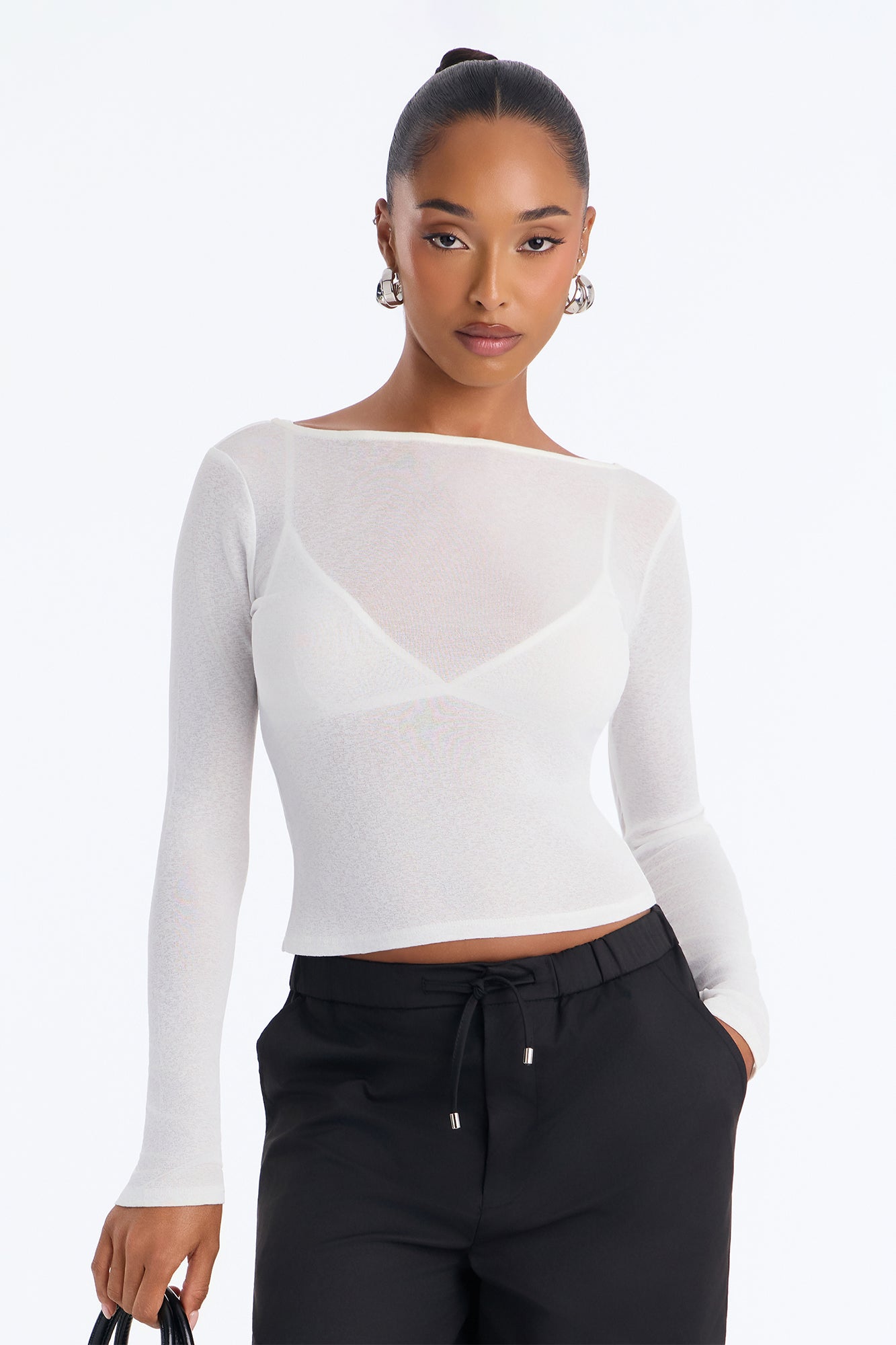 Kayda Sheer 2 Piece Bralette And Long Sleeve Top - Off White