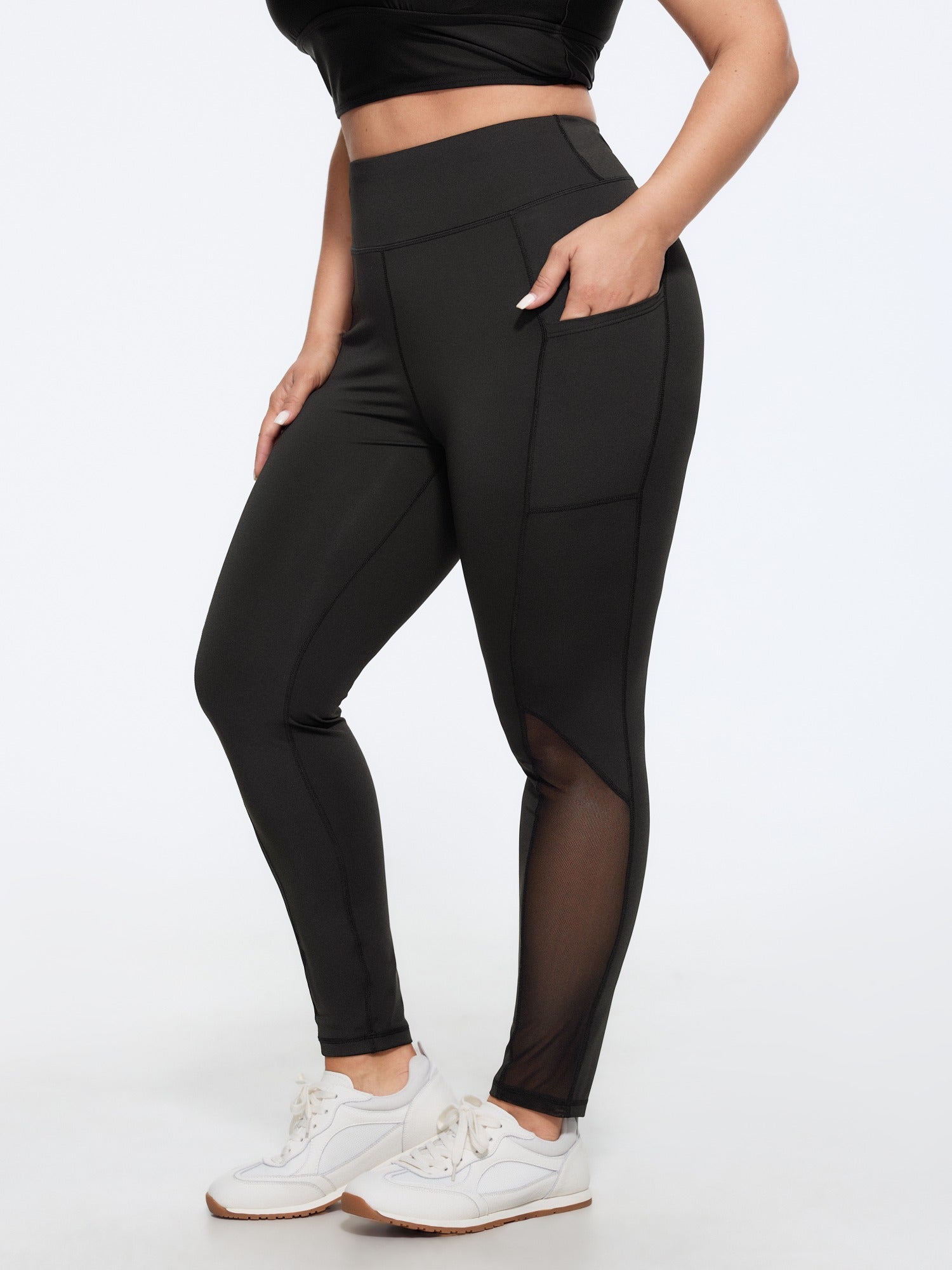 Stretch Mesh Panel Side Pocket Yoga Leggings
