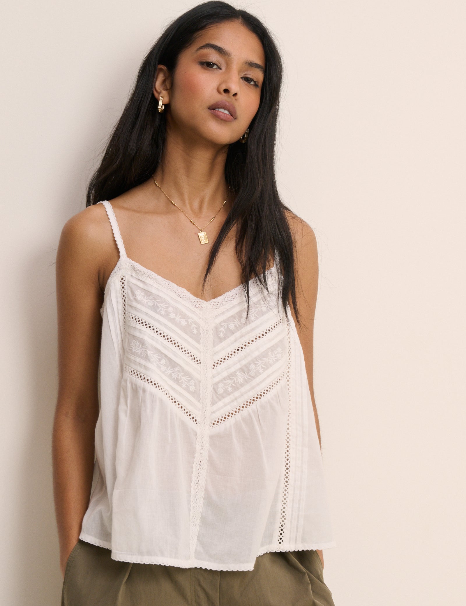 White Embroidered Cami Top