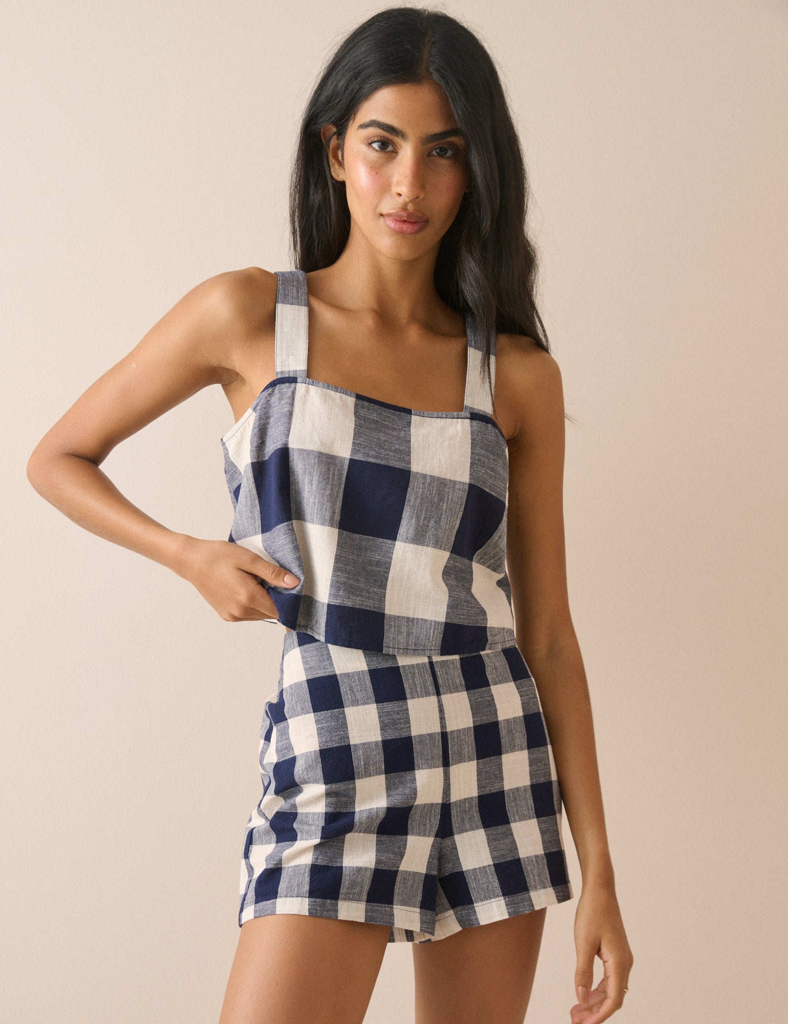 Navy Gingham Mini Shorts