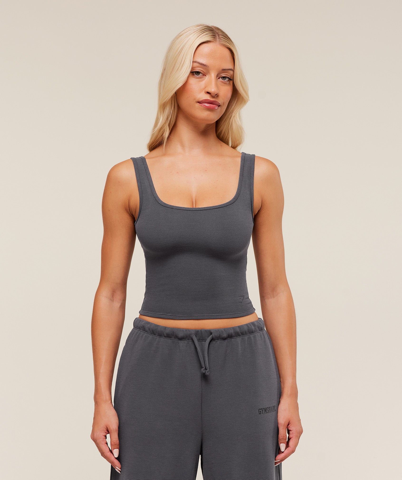 Gymshark Waffle Cropped Tank - Onyx Grey