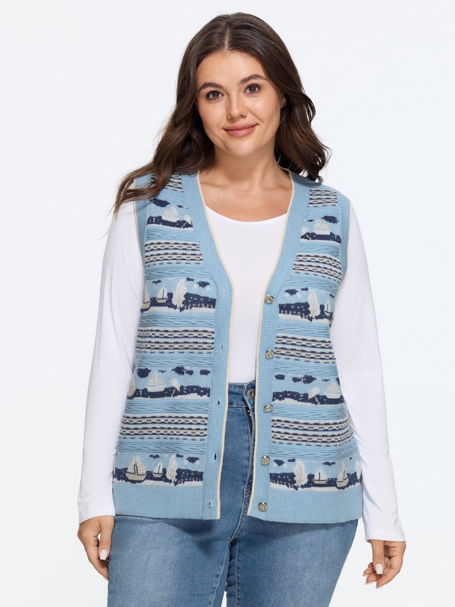 Supersoft Nautical Sailboat Jacquard Sweater Vest