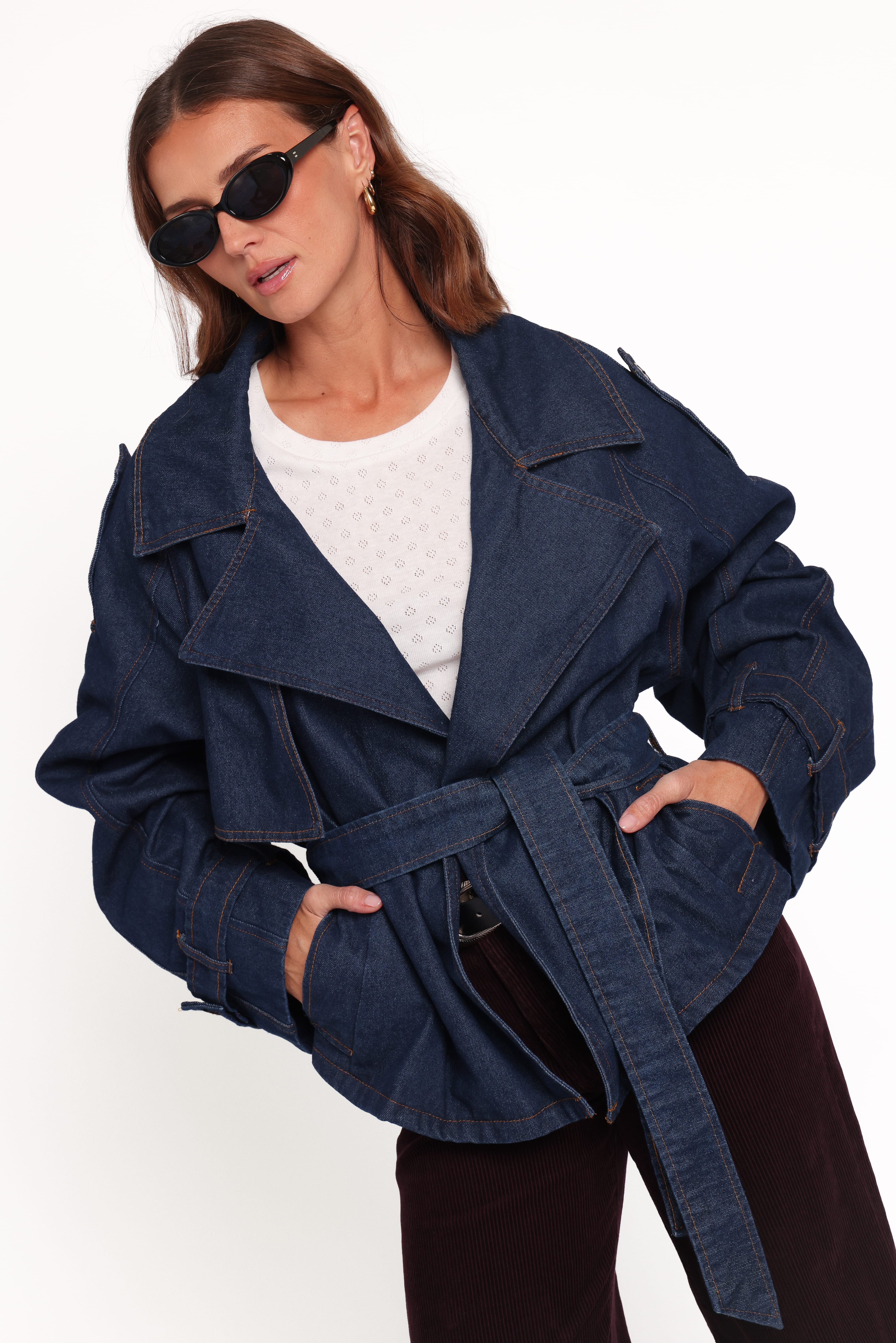 Miranda Cropped Denim Trench - Indigo Wash
