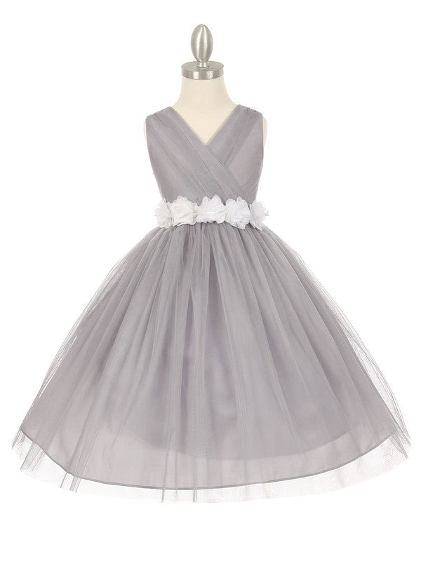 Chic V-Neck Sleeveless Tulle Ball Gown Flower Girl Dresses with Ruffles