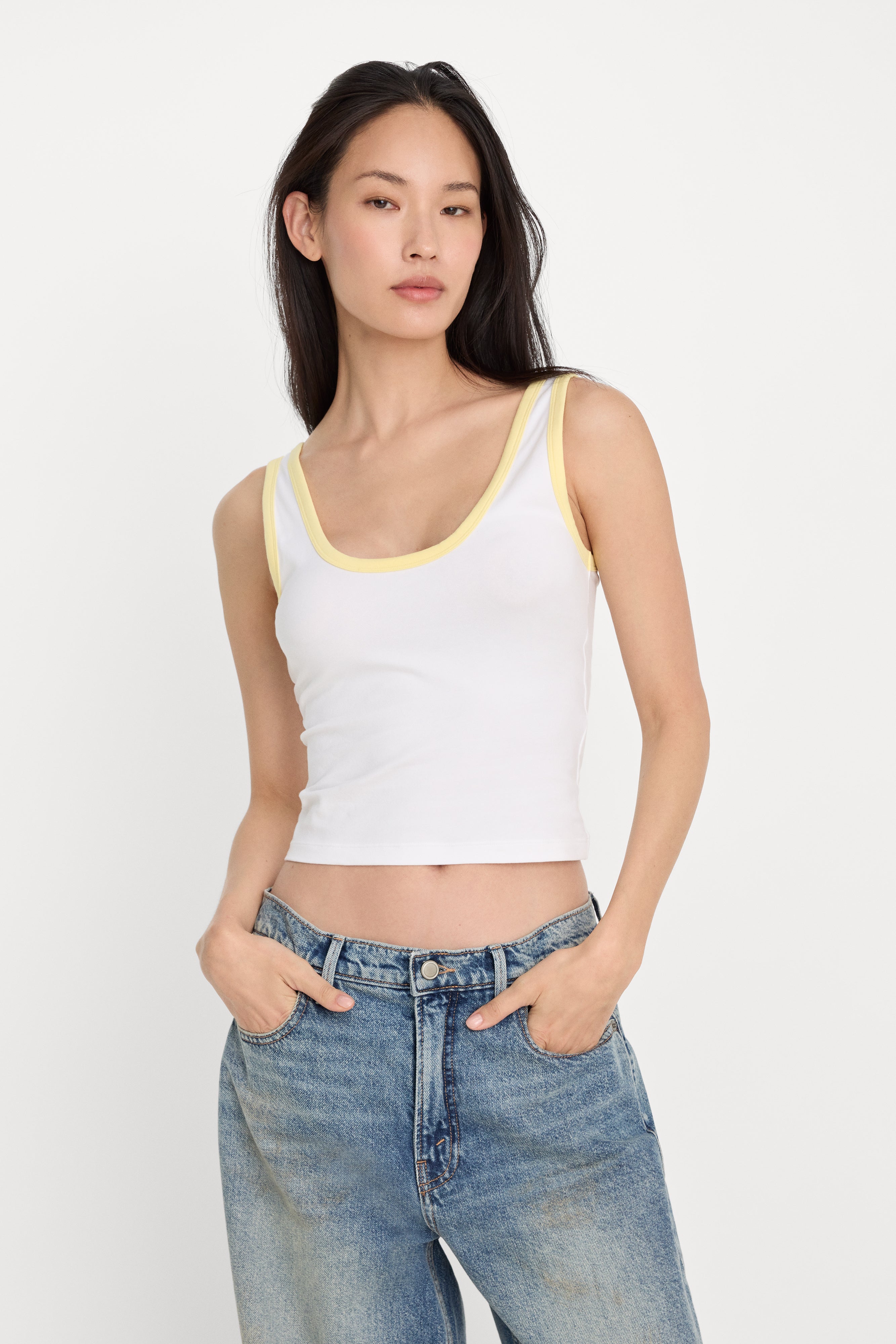 SUPER STRETCH RINGER TANK | WHITE001