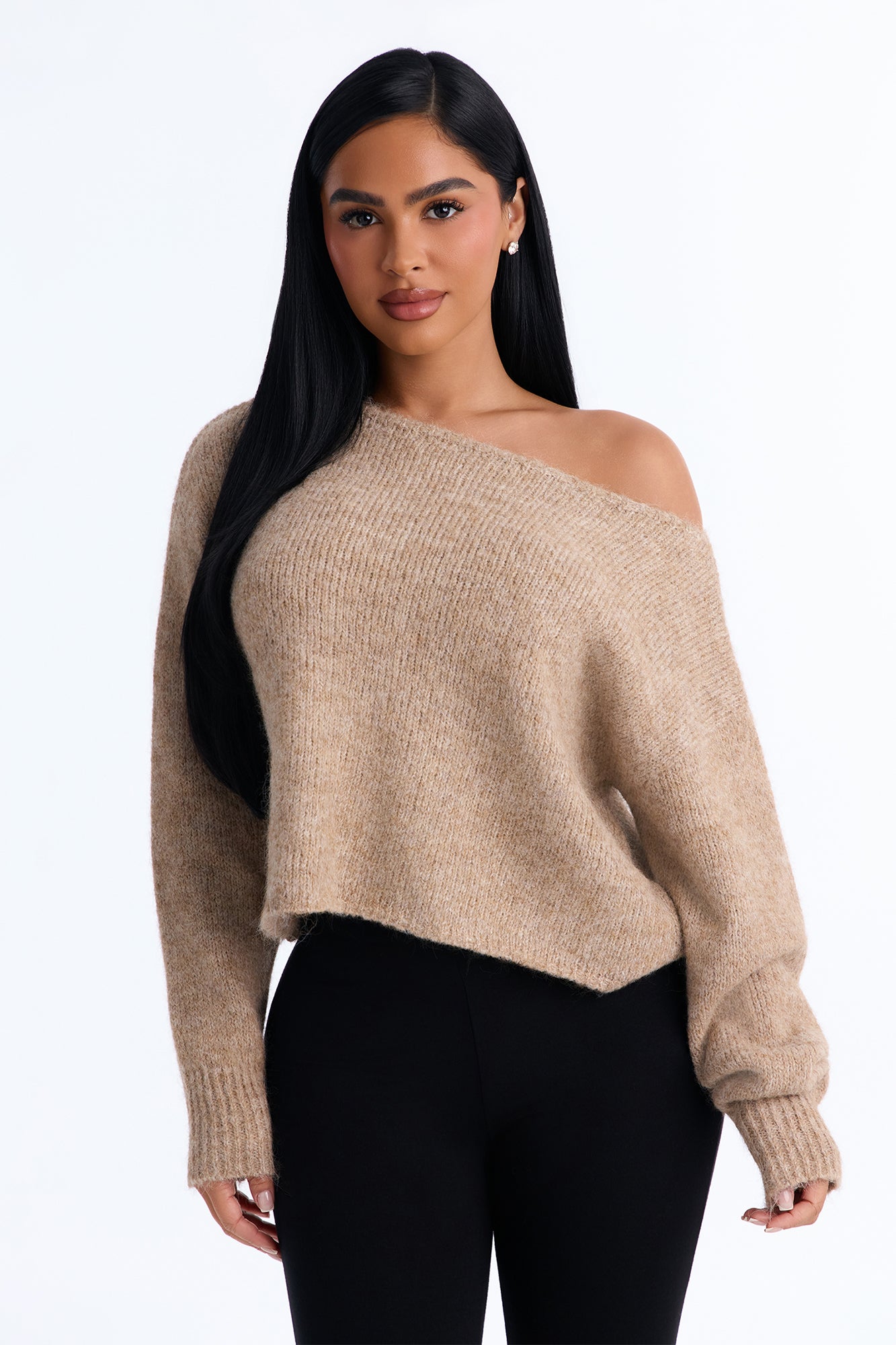 Lenah One Shoulder Pullover Sweater - Taupe