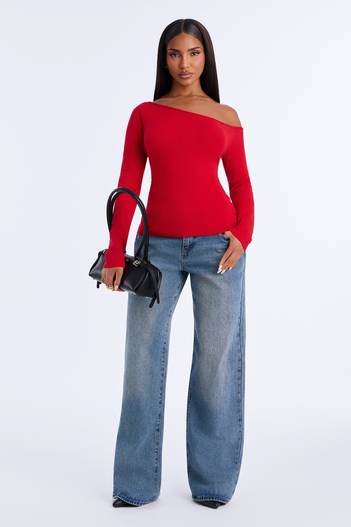 Girl Dinner One Shoulder Sweater - Red