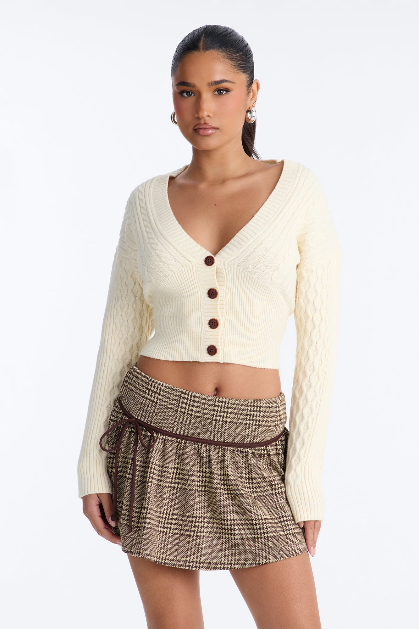Familiar Love Off Shoulder Cable Knit Cardigan - Ivory