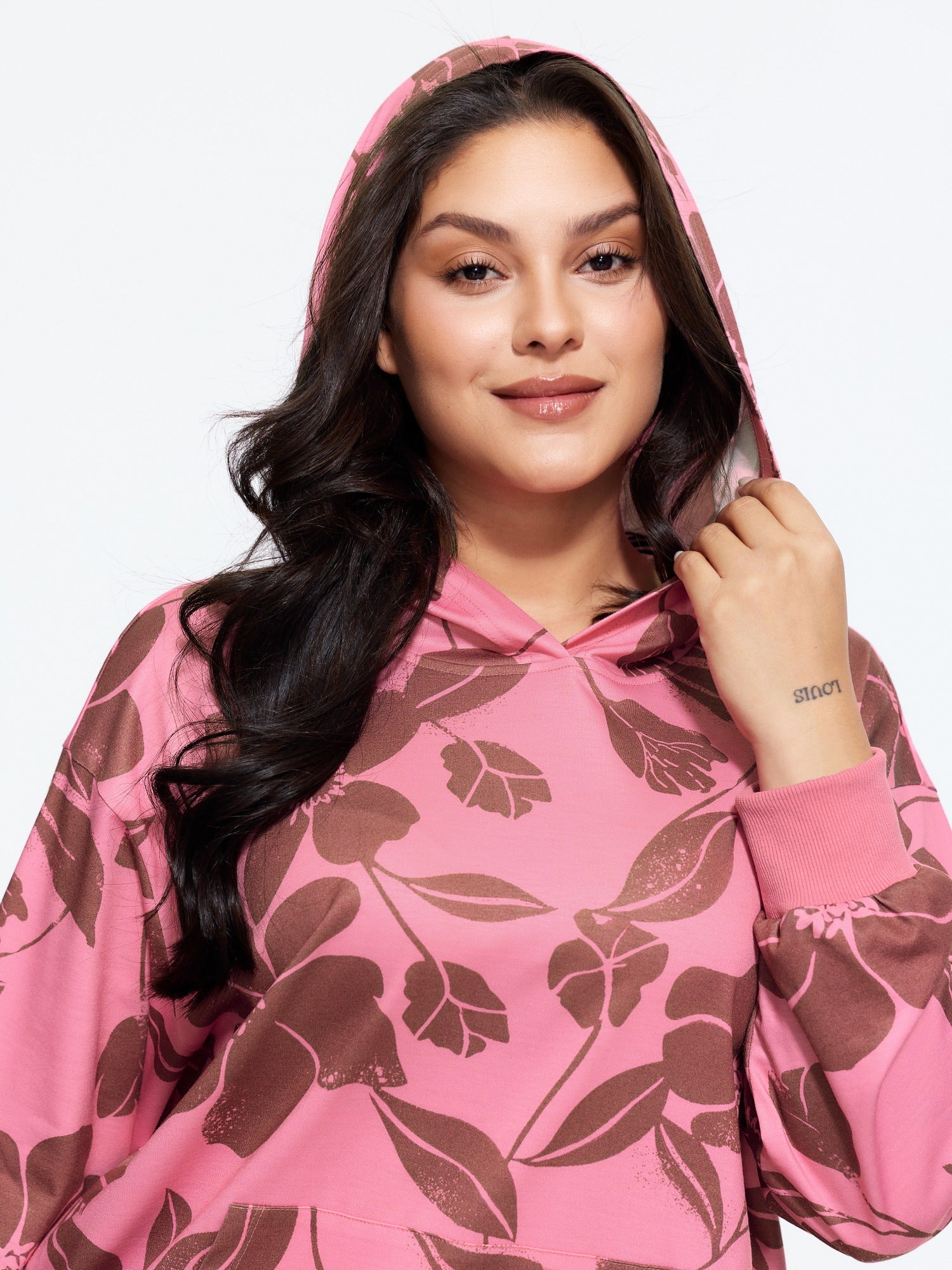 Floral Print Pocket Hooded Sweatshirt
