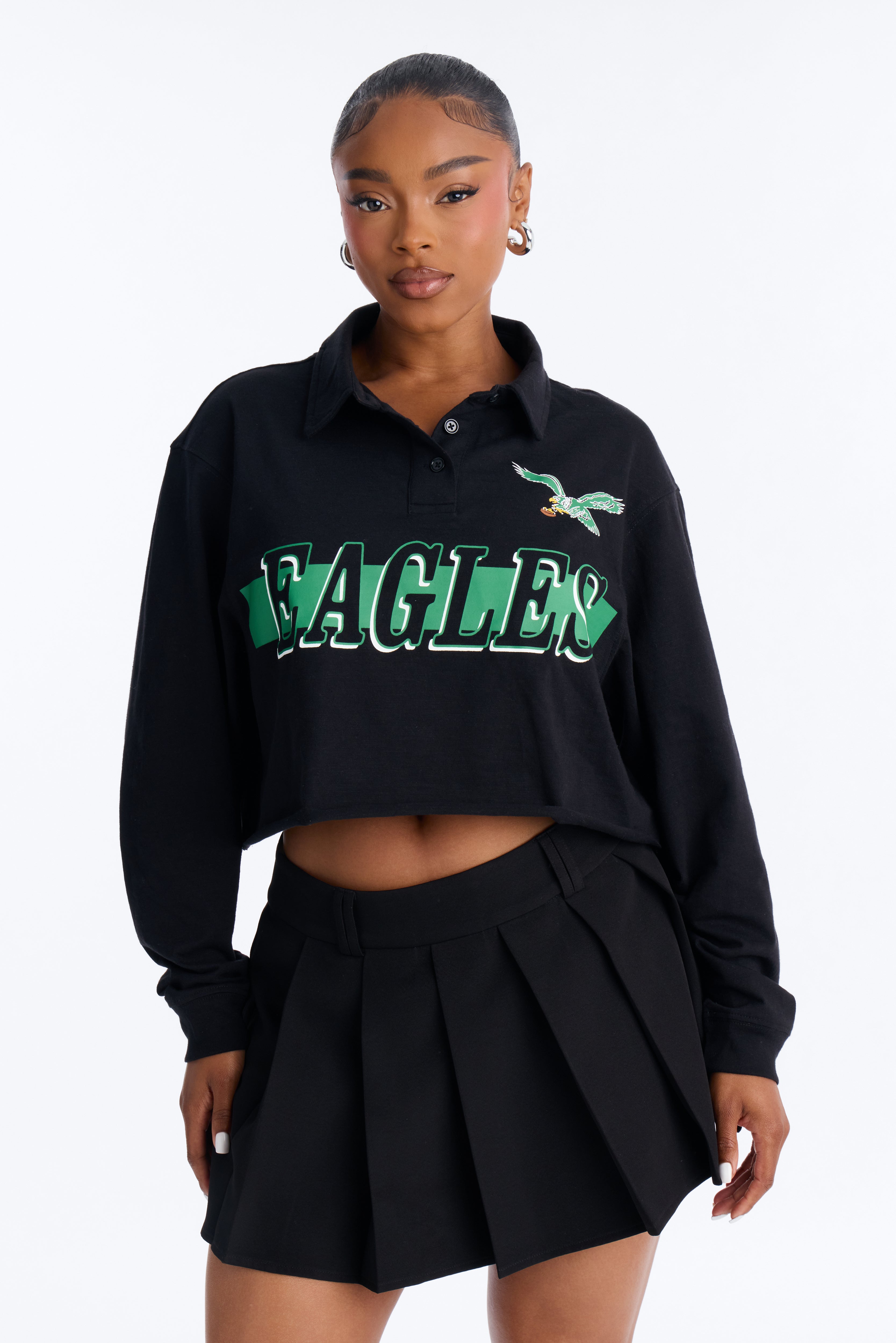 NFL Philadelphia Eagles Cropped Polo - Black