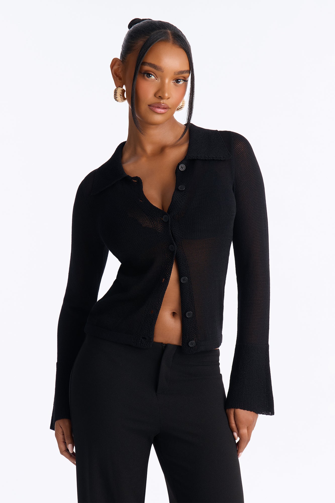 Misty Days Sheer Button Up Cardigan - Black