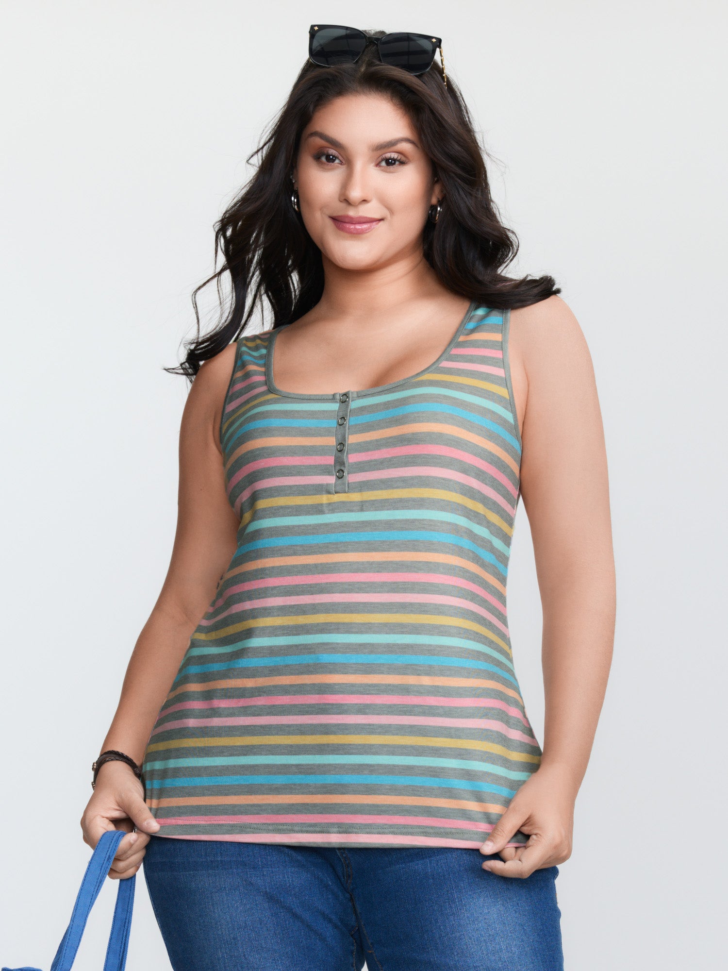 Supersoft Colorful Stripes Scoop Neck Tank Top