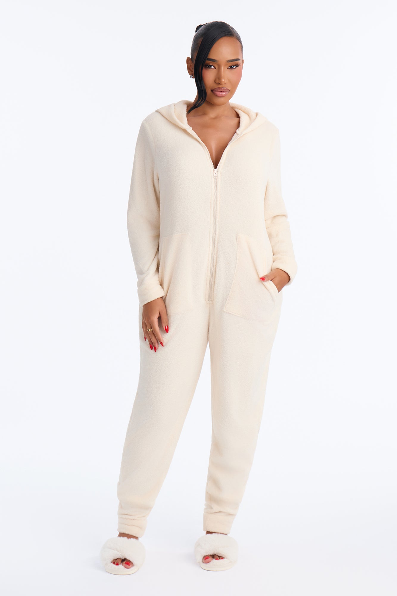 Staying Cozy Plush PJ Onesie - White