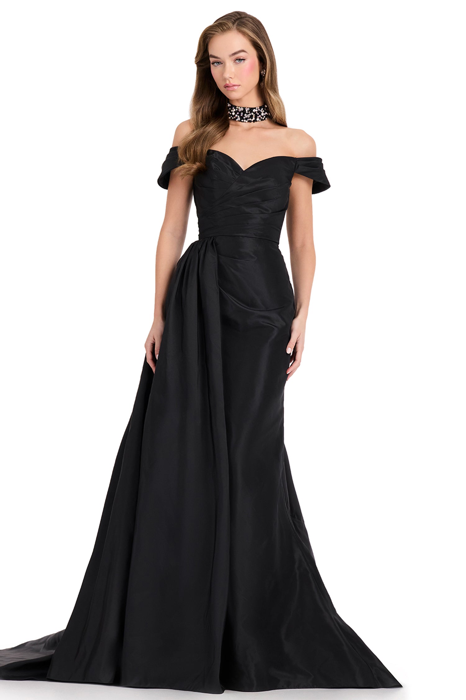 Ashley Lauren 12424 - Off Shoulder Side Overskirt Prom Gown