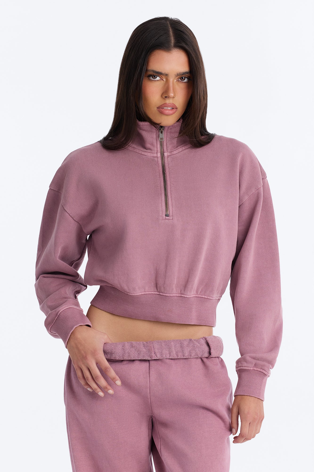 TERRY Quarter Zip Sweatshirt - Washed Mauve