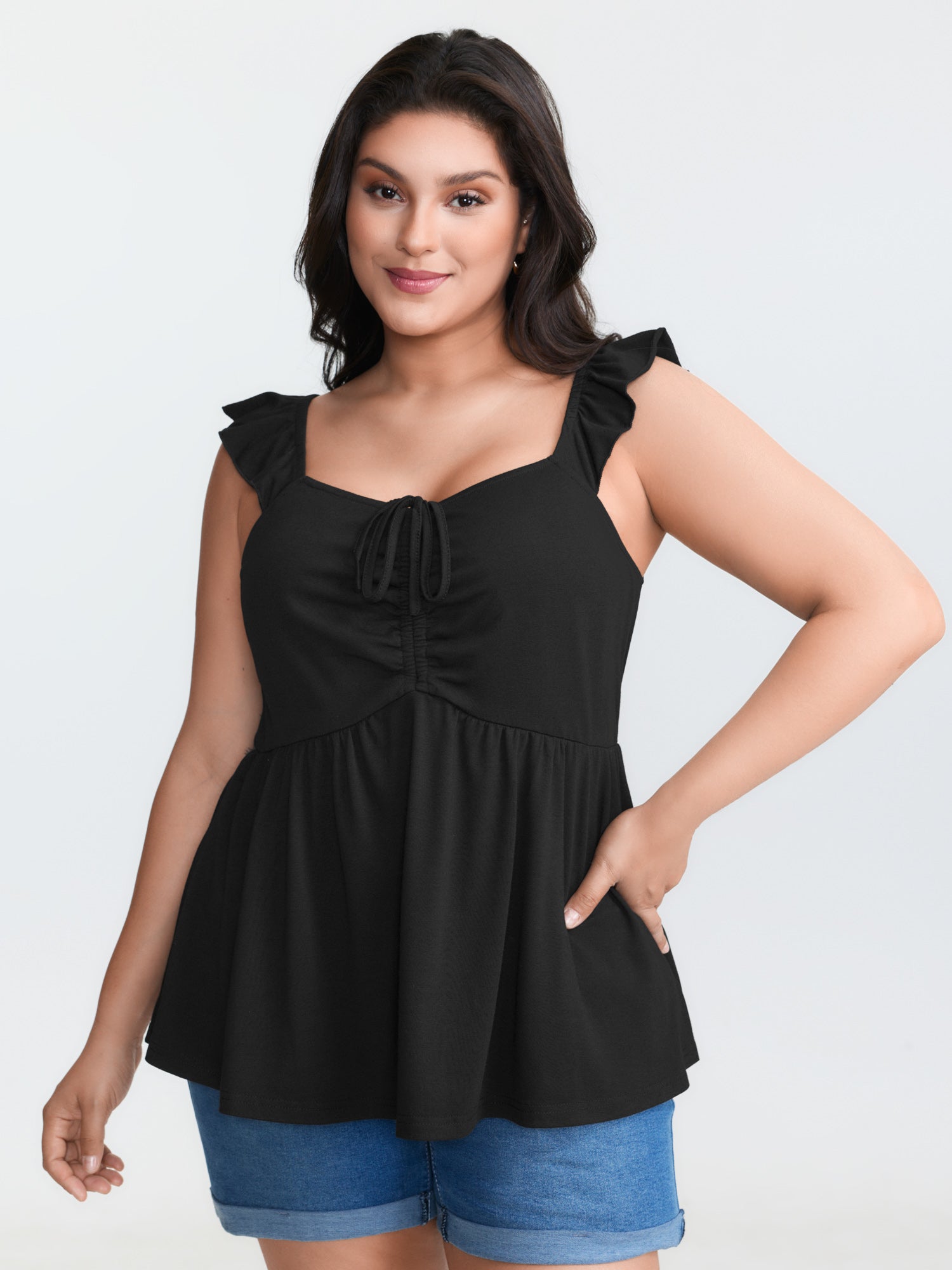 Supersoft Ruched Cinched-Flared Tank Top