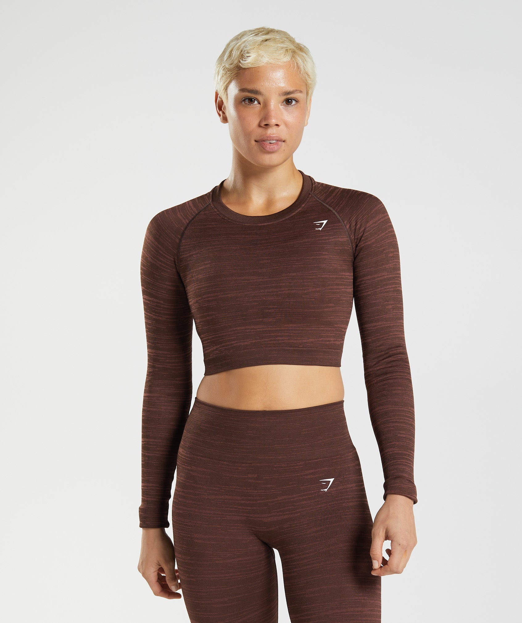 Gymshark Adapt Marl Seamless Long Sleeve Crop Top - Brown