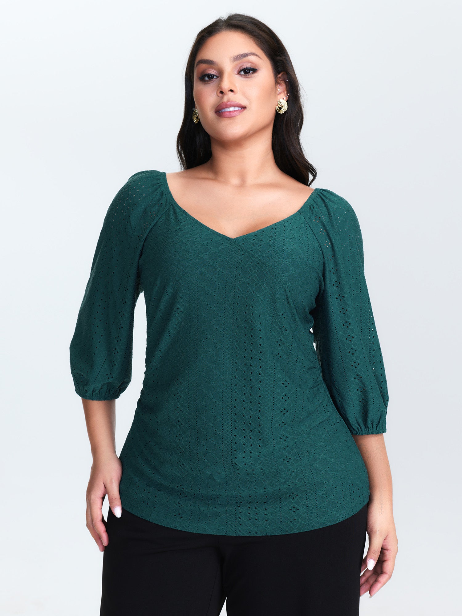 Draped Textured Fitted Jersey Top