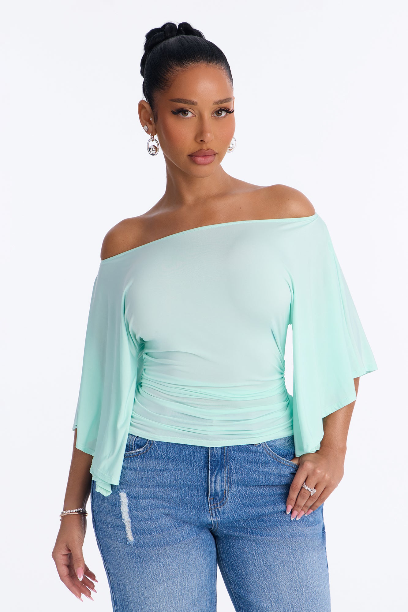 Cierra Cinched Waist Short Sleeve Top - Mint