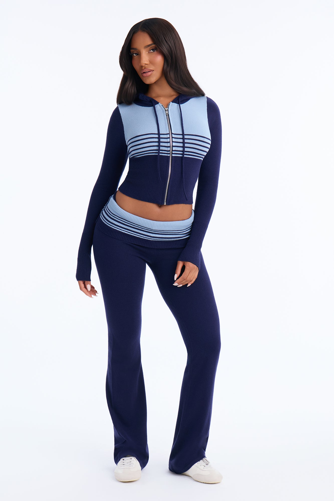 Sila Striped Knit Foldover Pant Set - Navy/combo