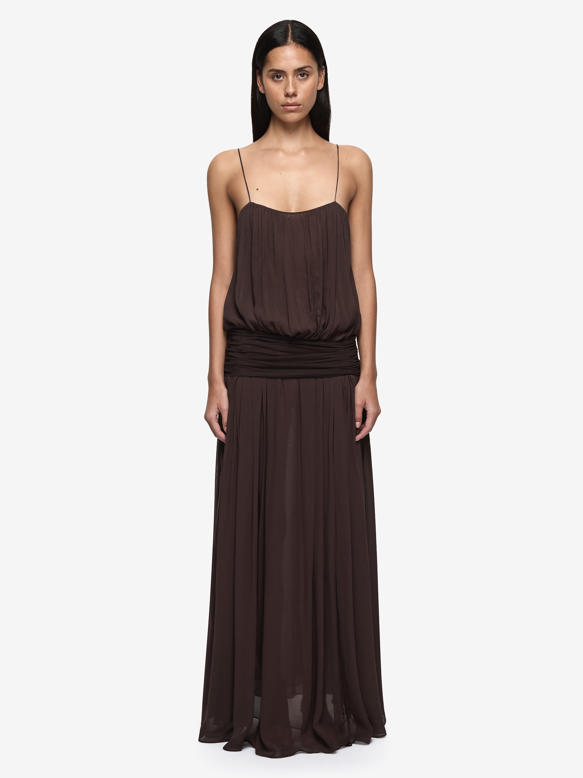 CAMILLE BLOUSON DRESS - DARK CHOCOLATE