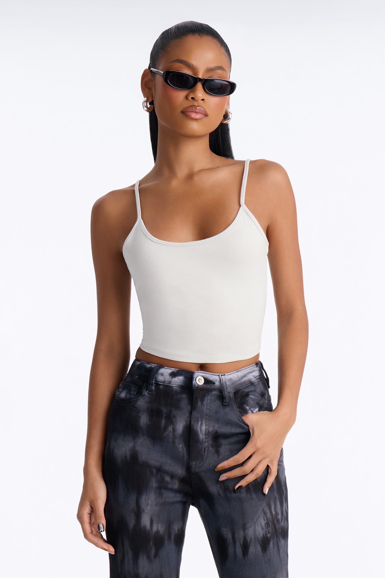 Ally Crop Cotton Blend Cami Top - Off White