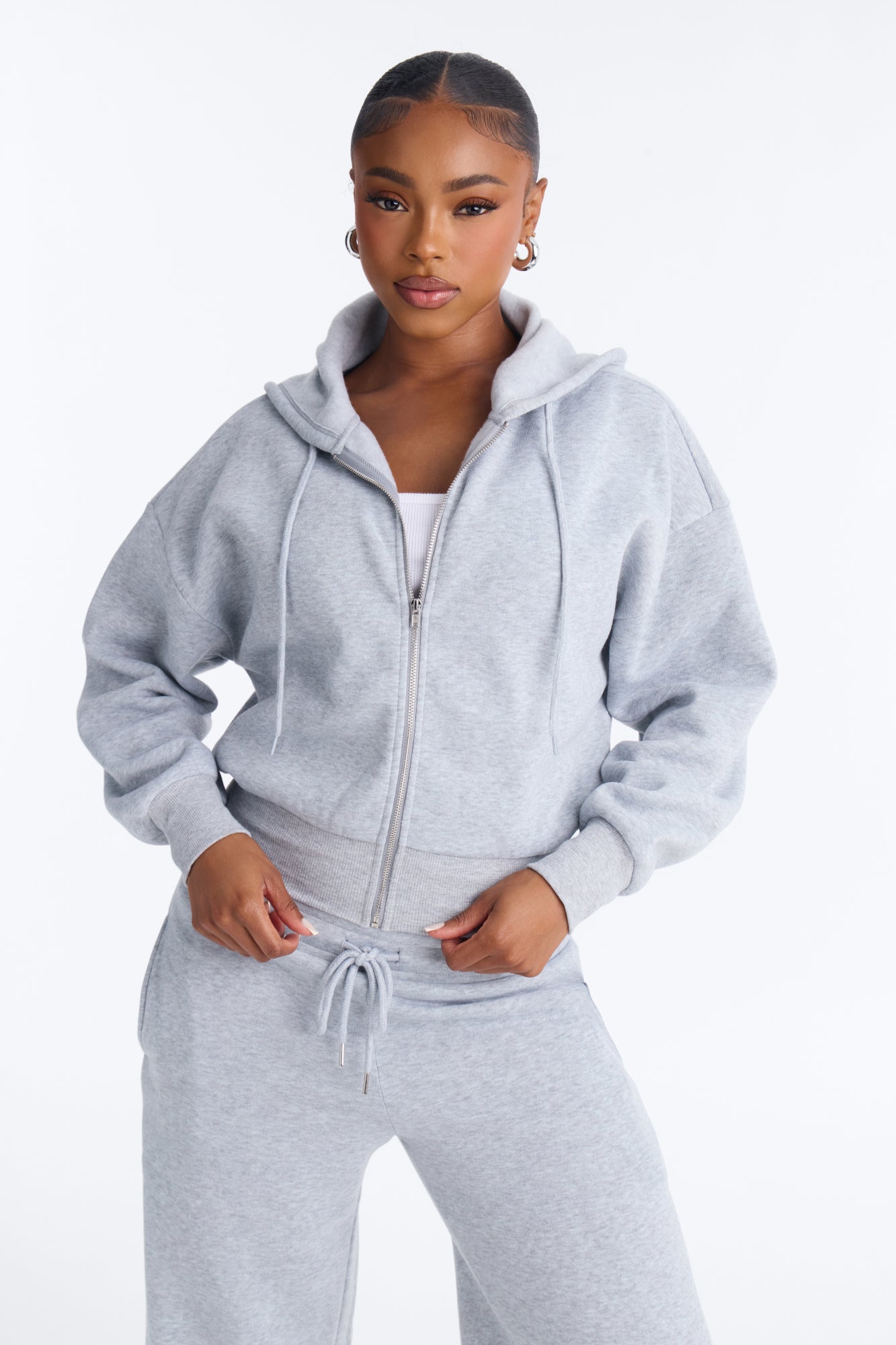 Candice Drop Shoulder Zip Up Lounge Jacket - Heather Grey