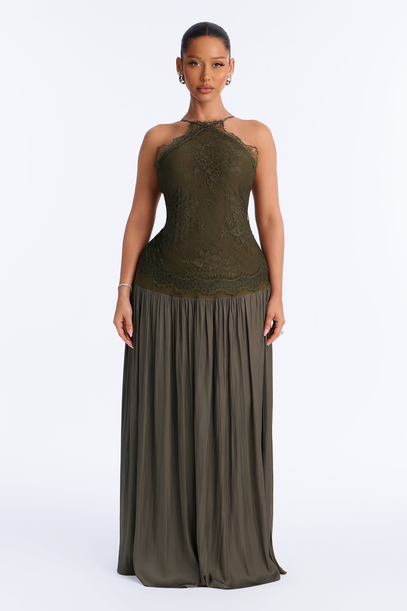 Romance Me Backless Lace Maxi Dress - Olive