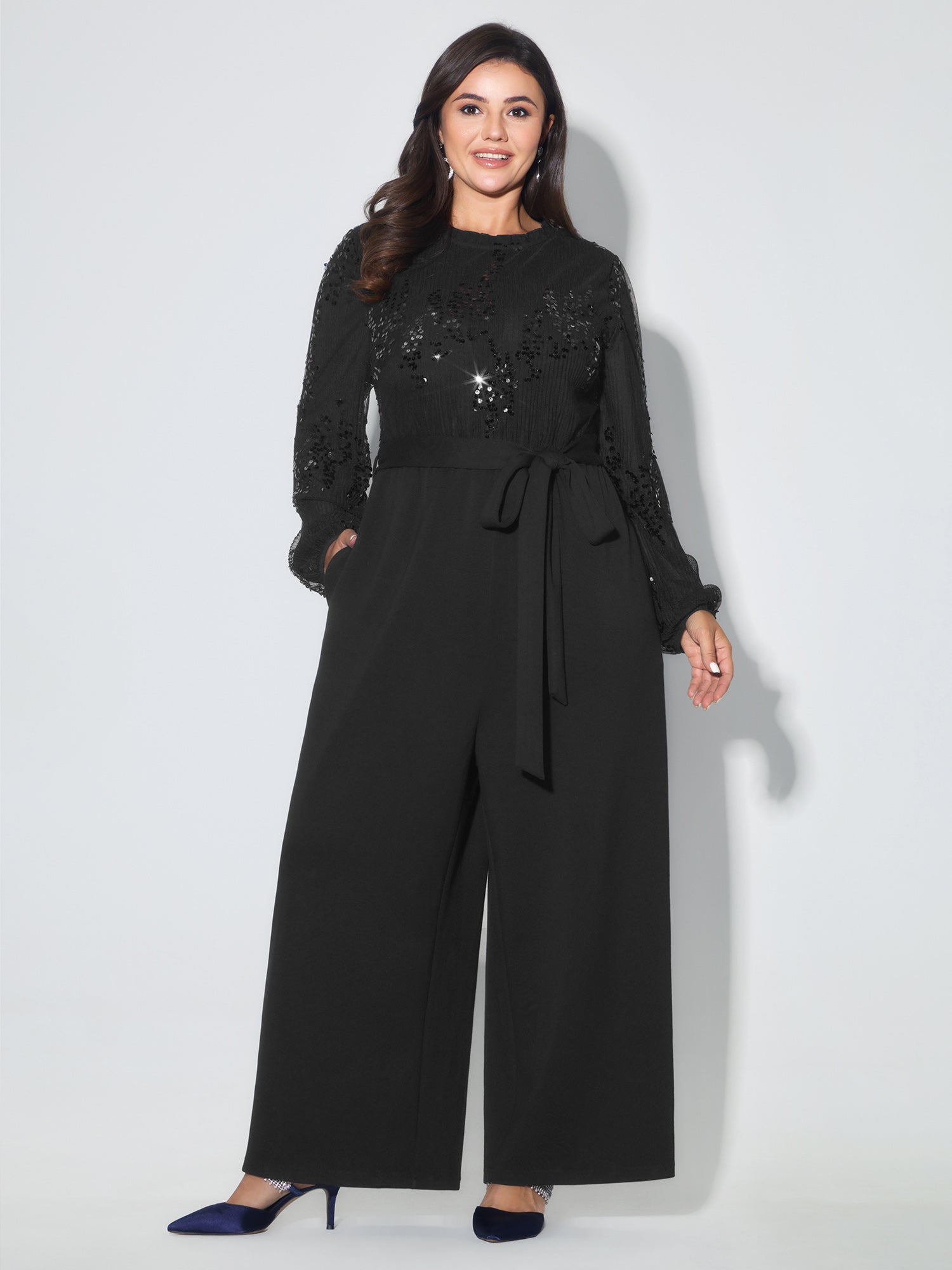 Supersoft Sequin Waist-Tie Jumpsuit