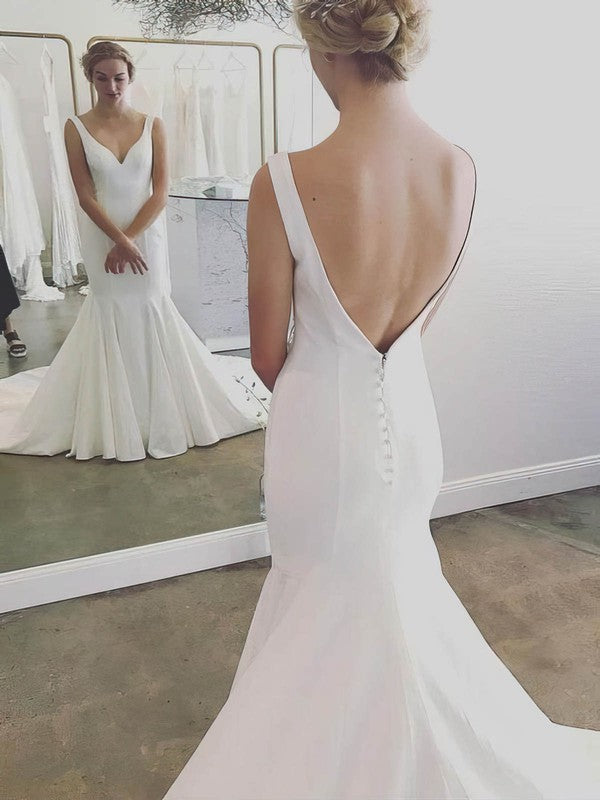 Elegant V-Neck Backless Trumpet Stretch Satin Wedding Dresses