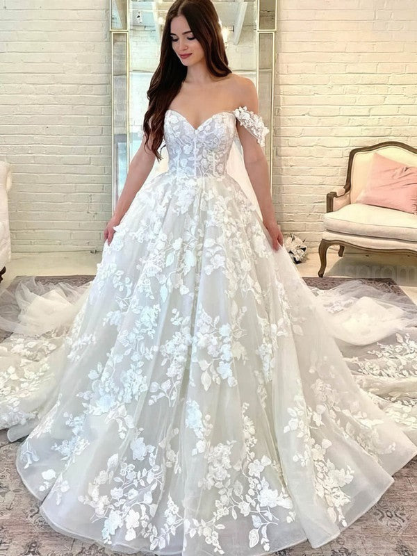 Elegant Off-The-Shoulder Sweetheart A-Line Lace Wedding Dresses