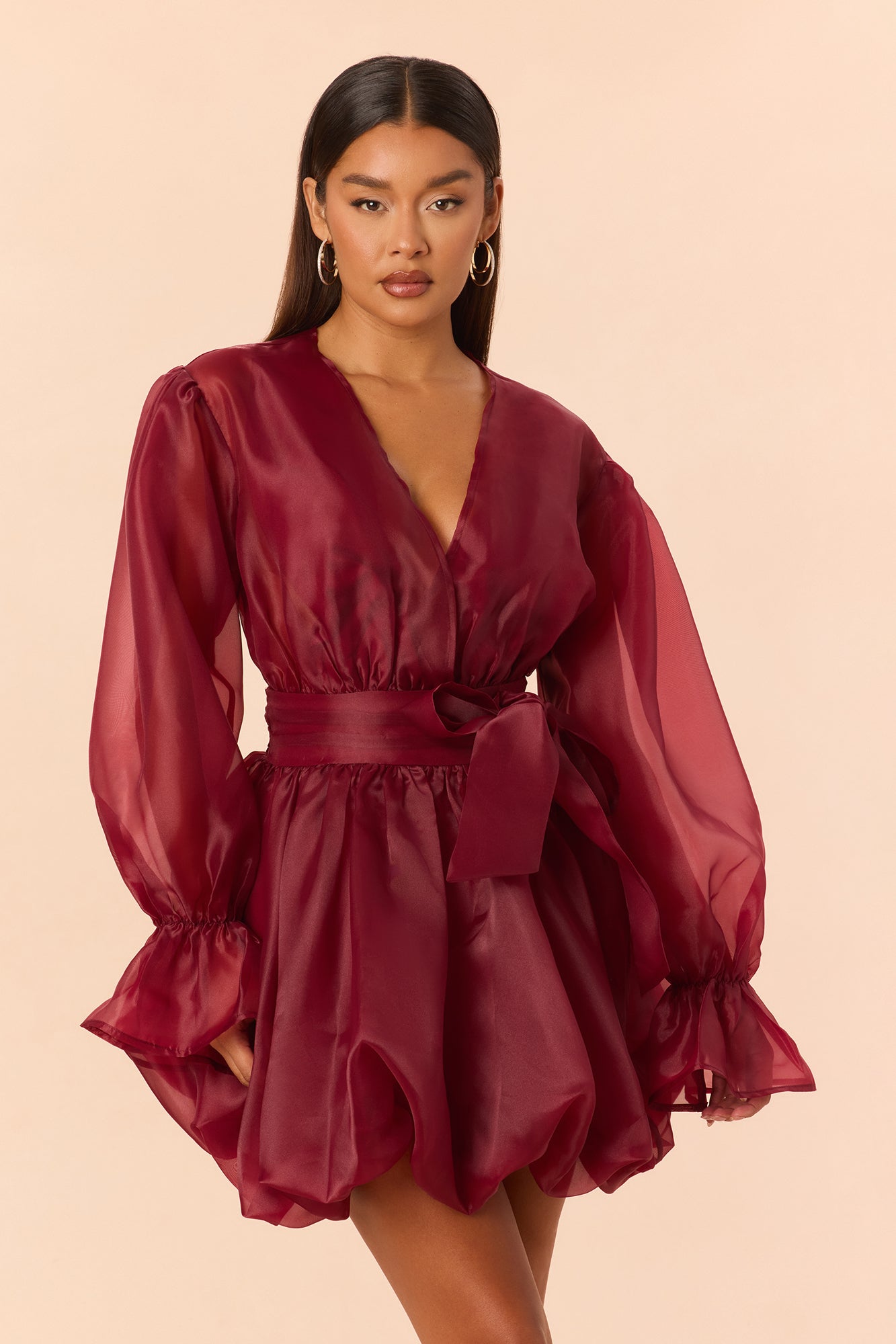 Pure Aura Taffeta Mini Dress - Wine