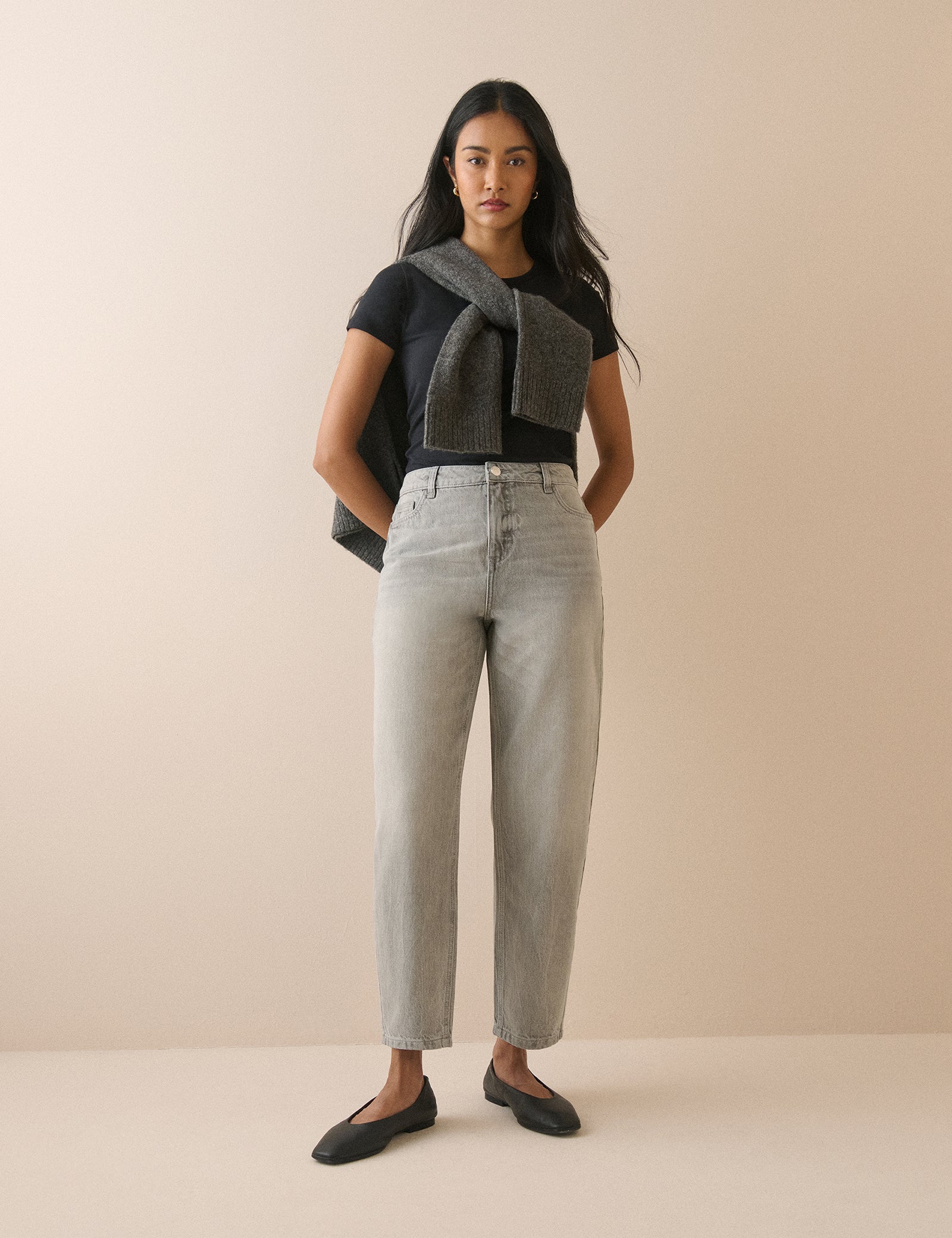 Grey Putney Barrel Leg Jeans