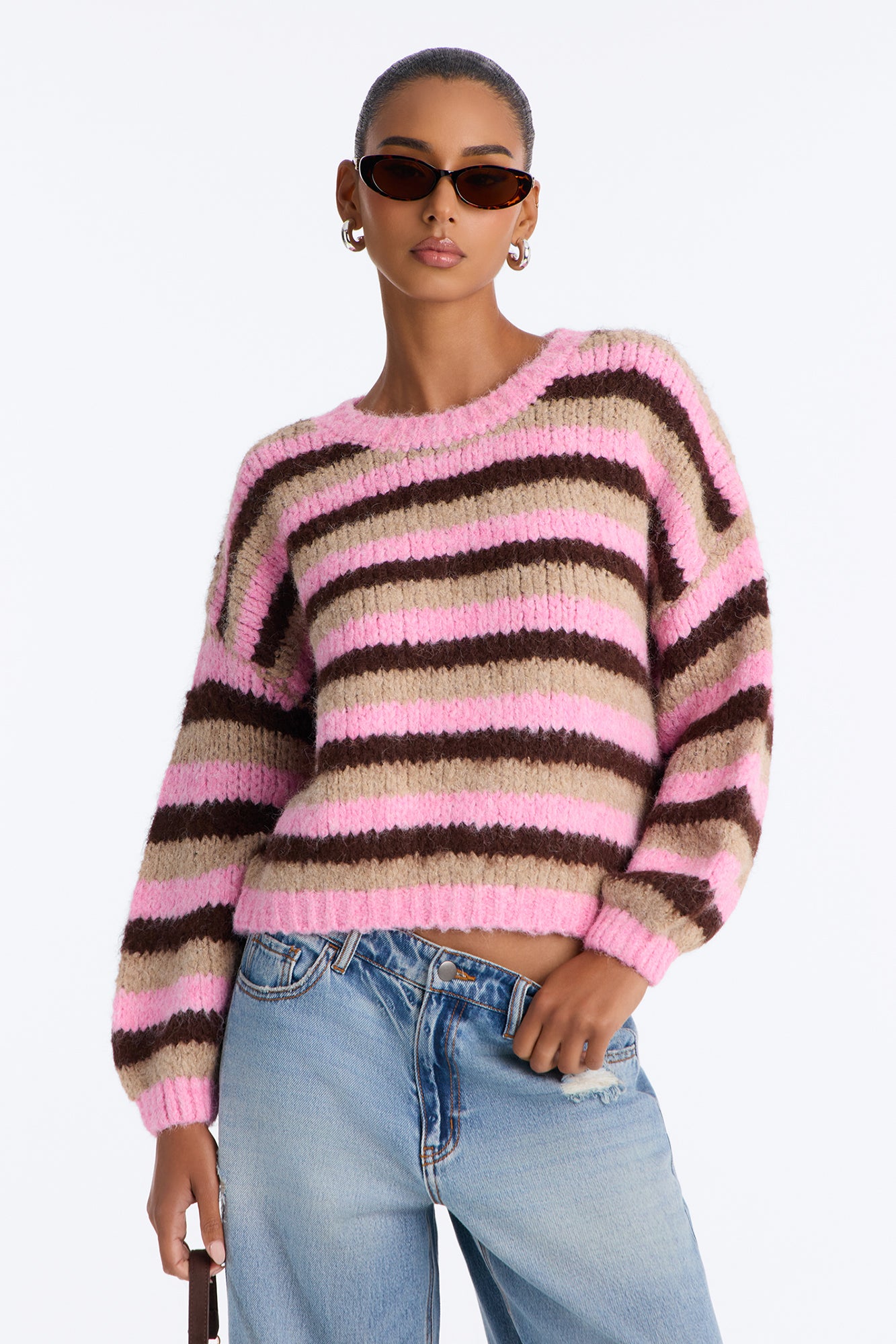 Lilly Striped Oversized Pullover Sweater - Pink/combo