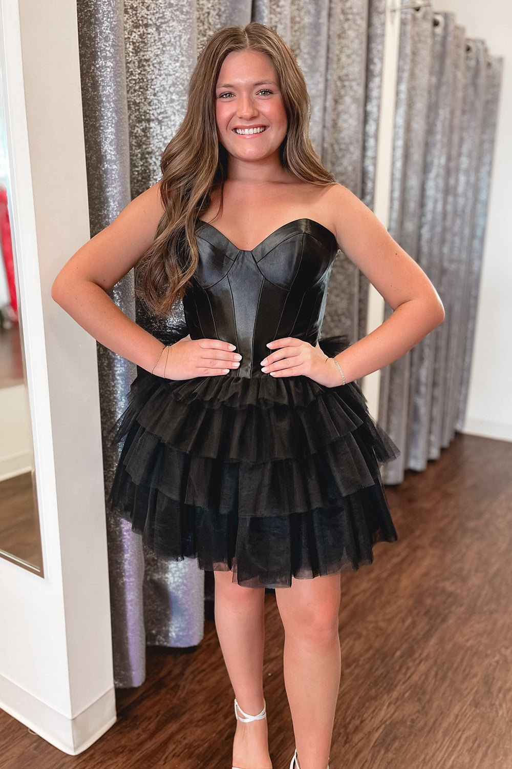 Corset Black Strapless Short Homecoming Dress/Mini Dress With Ruffles