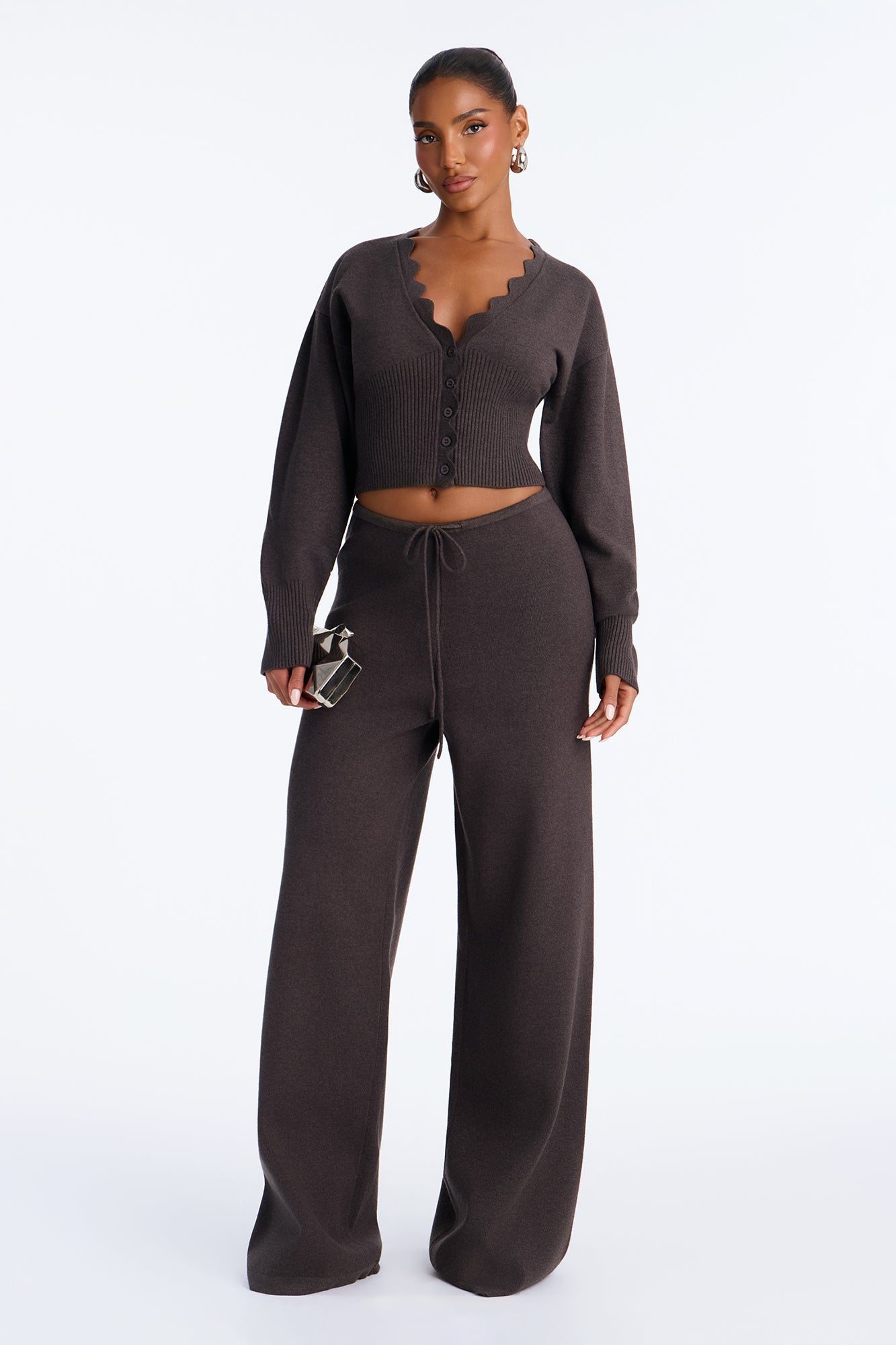 Samantha Sweater Pant Set - Charcoal