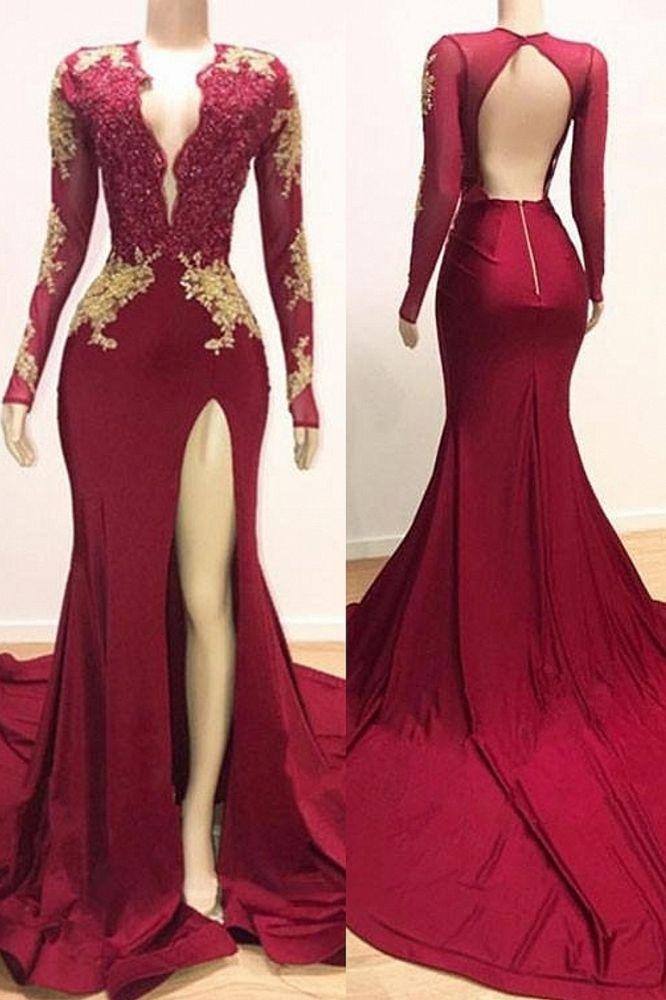 Mermaid Long Sleeves Evening Dress With Lace Appliques