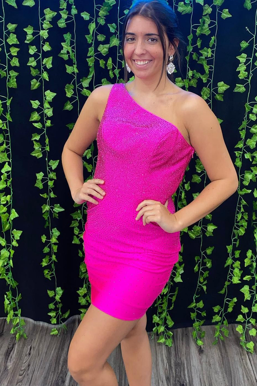 Sparkly Fuchsia Sequins Open Back Tight Short Homecoming Dress/Mini Dress
