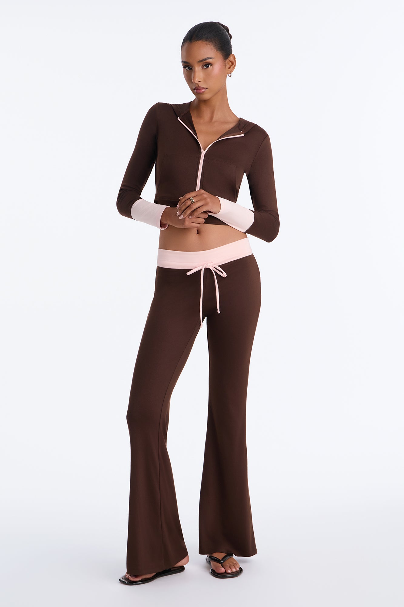 Guila Contrast Pant Set - Brown/combo