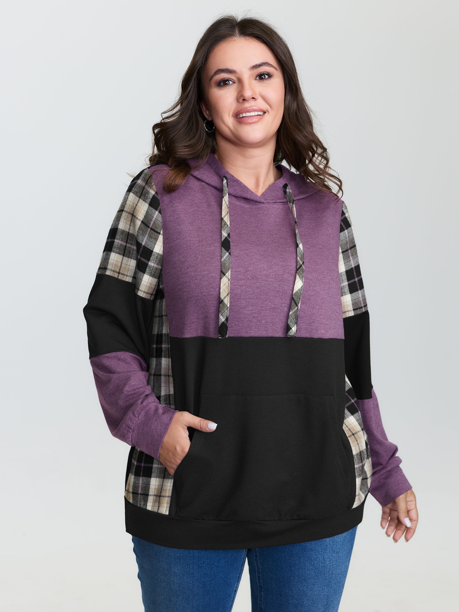 Color Contrast Checkered Hoodie