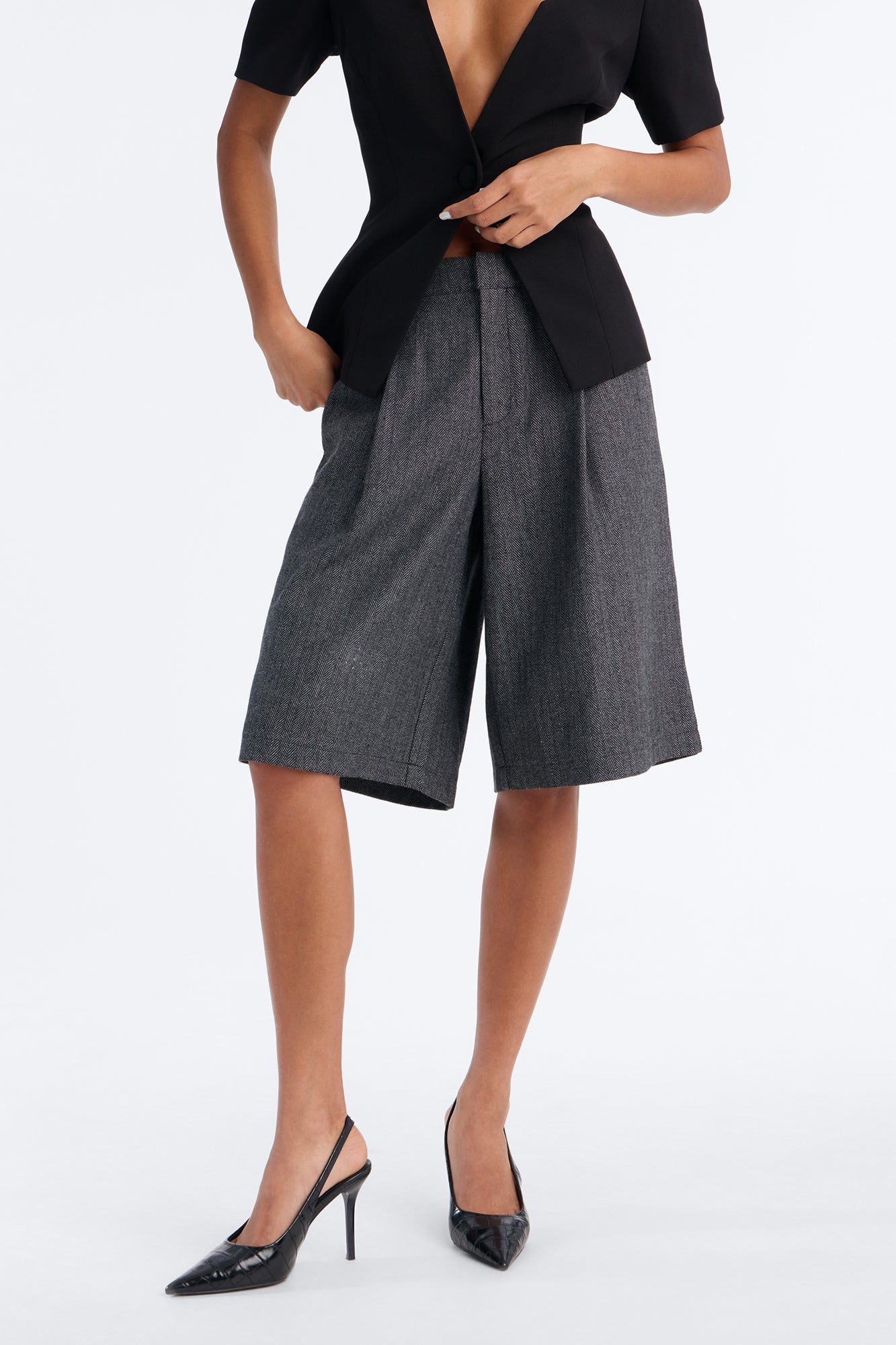 Hadley Herringbone Bermuda Short - Grey/combo