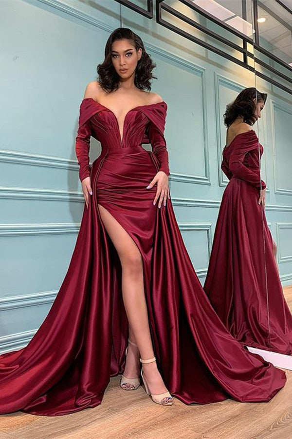 Burgundy Mermaid Long Sleeves Evening Dress