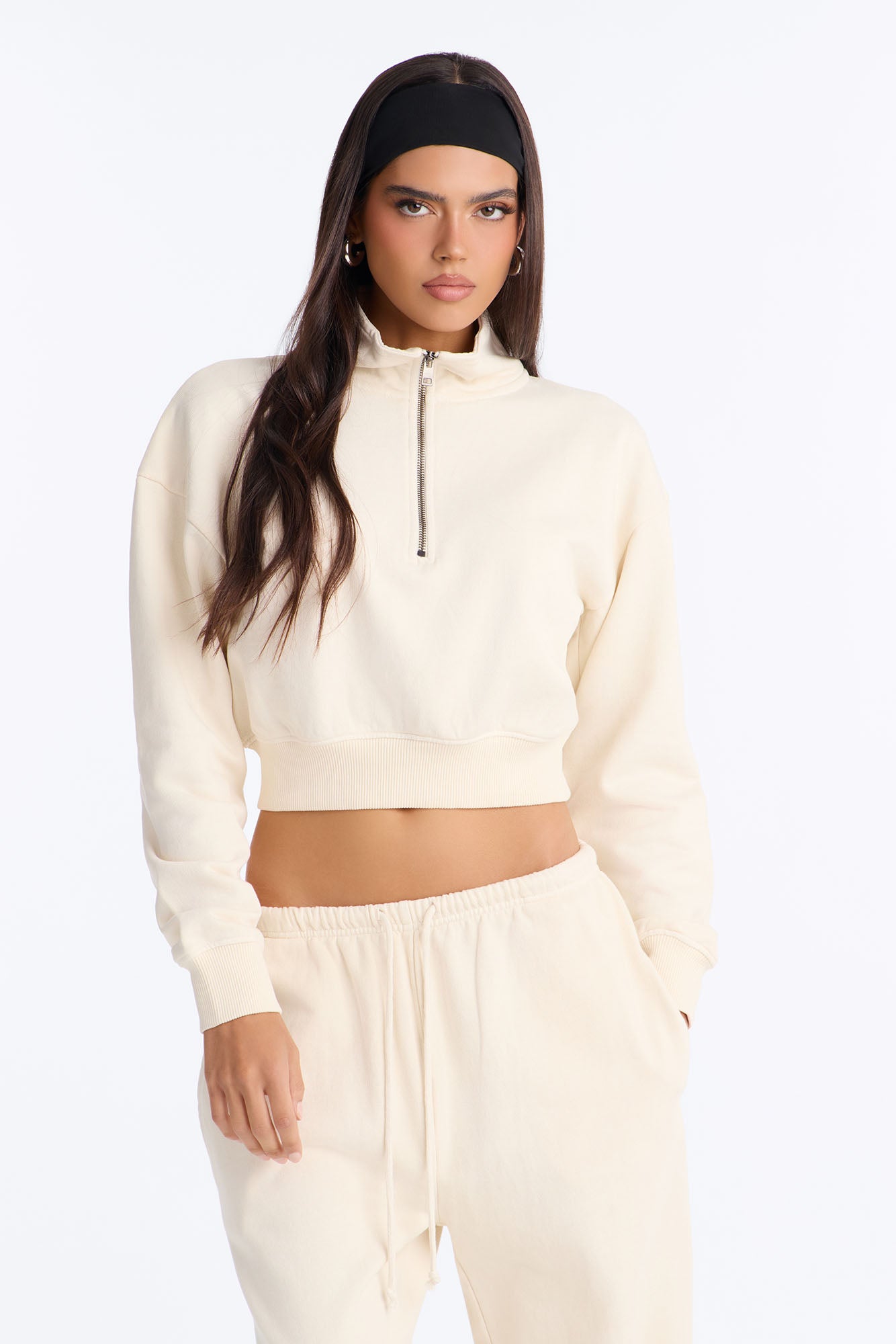 TERRY Quarter Zip Sweatshirt - Washed Cream