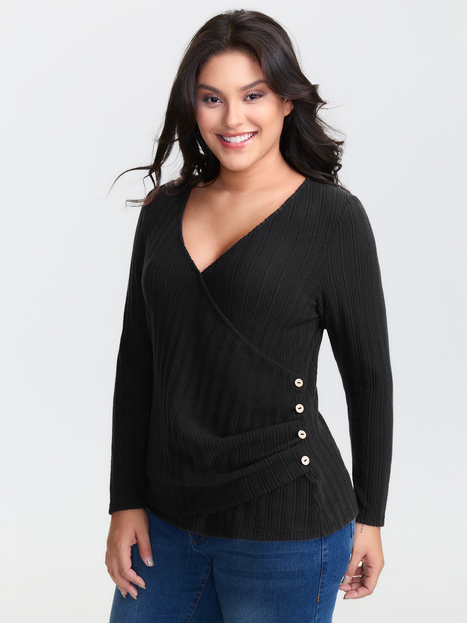 Textured Stretchy-Fit Buttons T-Shirt