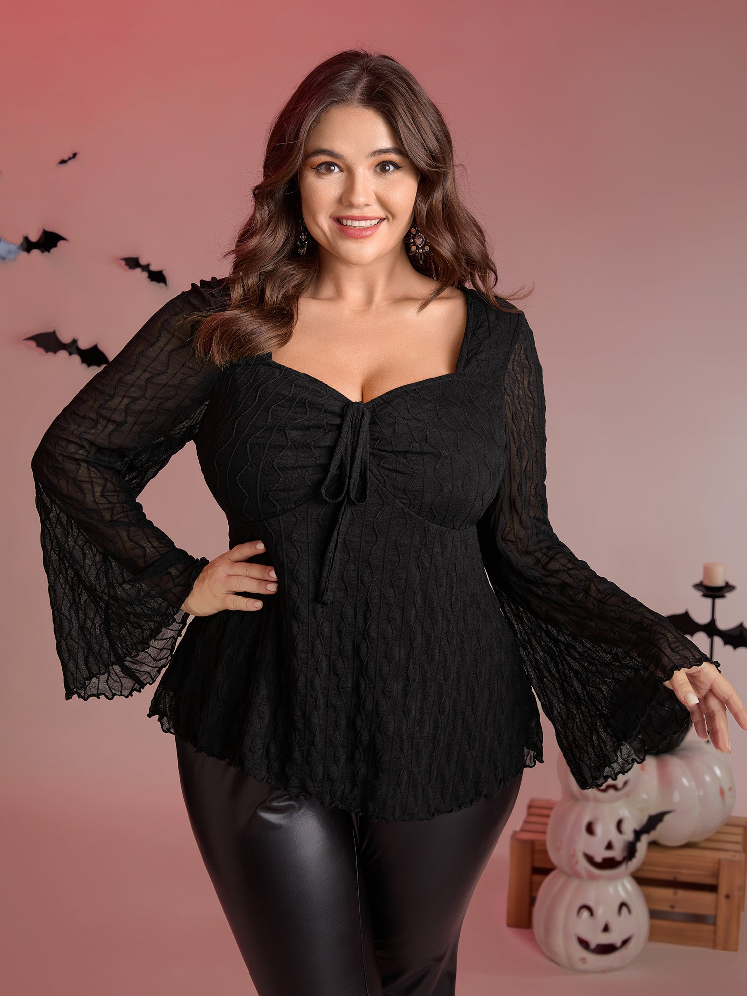 Textured Sweetheart Cinched Neck Knit Top