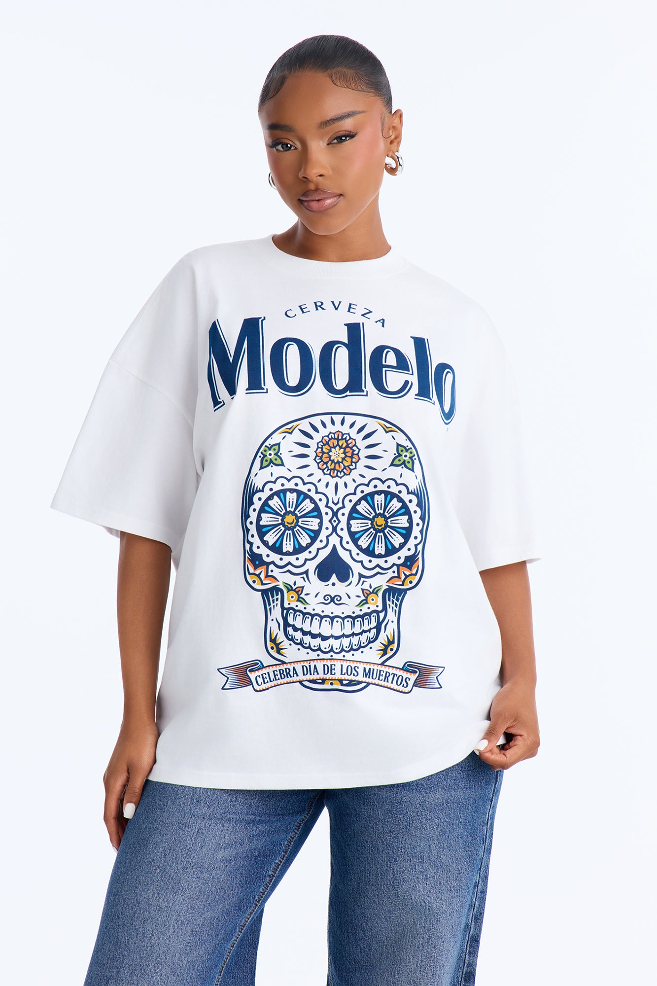 Modelo Day Of The Dead Skull Tee - White