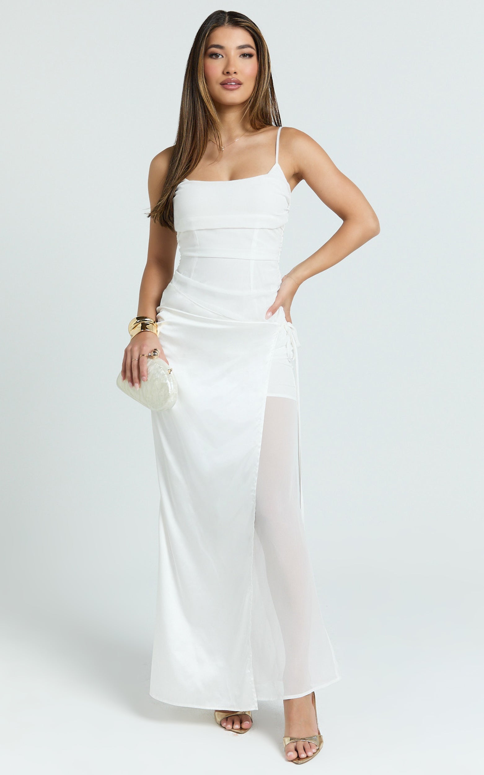 Jordyn Maxi Dress - Square Neck Halter Column Dress in White