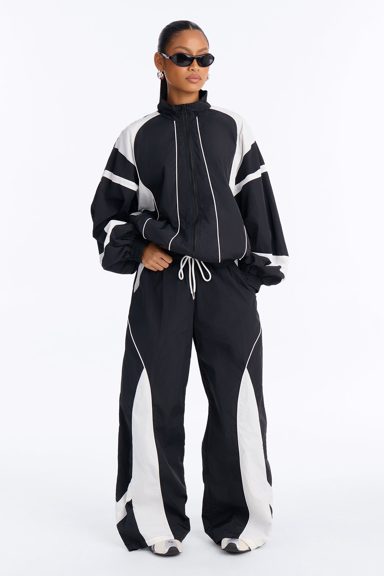 Annika Windbreaker Pant Set - Black/White